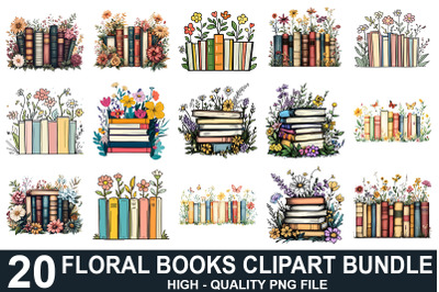 Watercolor Floral Book Clipart PNG Bundle