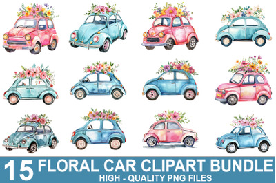 Floral Car Clipart Bundle