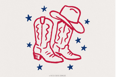 Coquette Cowgirl PNG, Preppy Country 4th, Aesthetic Fourth of July, Co