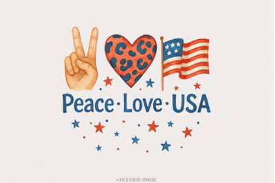 4th of July PNG, Peace Love USA, Independence Day PNG, America Flag, P