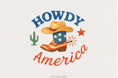 Howdy America PNG, 4th of July PNG, Sublimation Design, Instant Downlo