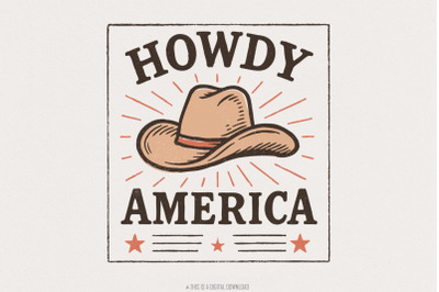 Howdy America PNG, 4th of July Sublimation, Instant Download, Western