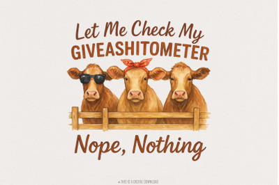 Funny Cow Giveashitometer PNG, Digital Download Clipart, POD, Scrapboo
