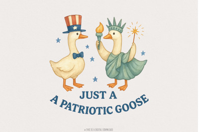 Patriotic Goose PNG, 4th of July Silly Goose Clipart, USA Goose Sublim