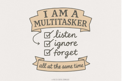 Multitasker Sublimation PNG, Funny Retro T-Shirt Design, Novelty Digit