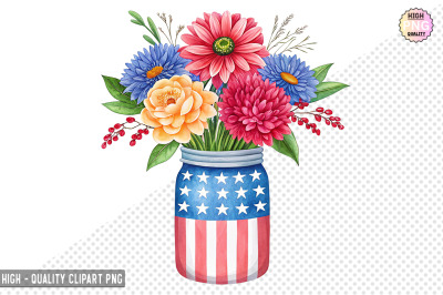 4th of July Flowers in Jar Clipart