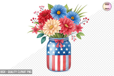 4th of July Flowers in Jar Clipart