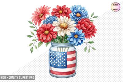 4th of July Flowers in Jar Clipart