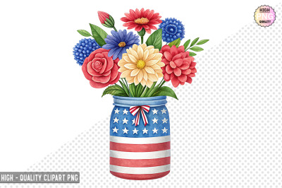 4th of July Flowers in Jar Clipart