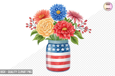 4th of July Flowers in Jar Clipart