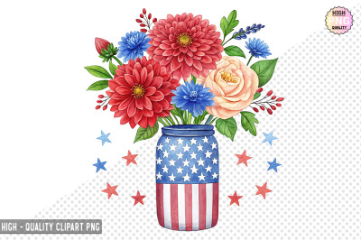 4th of July Flowers in Jar Clipart