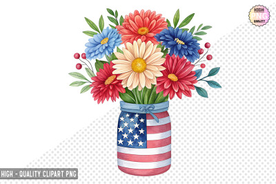 4th of July Flowers in Jar Clipart