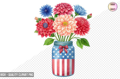 4th of July Flowers in Jar Clipart