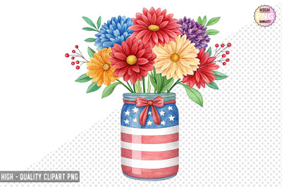 4th of July Flowers in Jar Clipart