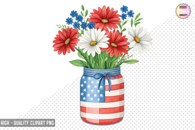 4th of July Flowers in Jar Clipart