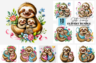 10 Cute Sloth Family PNG Clipart