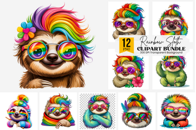 Sloth png, sloth clip art, rainbow watercolor sloth