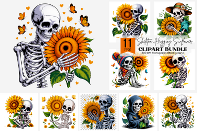 15 Skeleton Clipart PNG, Skeleton Hugging Sunflower