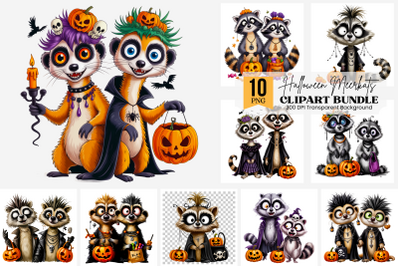 10 Goth Halloween Meerkat Clipart PNG, Halloween Meerkats with Pumpkin