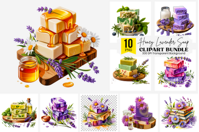 10 Honey Lavender Soap Clipart, Handmade Skincare PNG