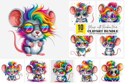 10 Cool Mouse PNG Clipart with Rainbow Hair, Sunglasses, Pride Shirt