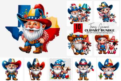 10 Texas Gnome PNG Clipart with Cowboy Hat, State Flag Background