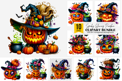 10 Witch Pumpkin PNG Clipart, Spooky Glowing Pumpkin Digital Art
