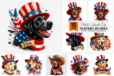10 Patriotic Black Labrador PNG Clipart, Dog with USA Hat