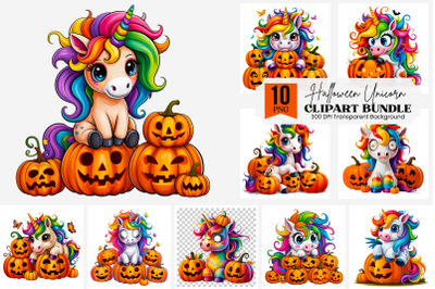 10 Rainbow Unicorn PNG Clipart, Cute Unicorn with Pumpkins Png