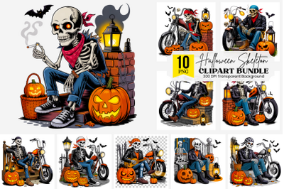 Halloween Skeleton Biker PNG, Spooky Motorcycle Skeleton Clipart