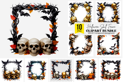 10 Halloween Skull Frame PNG Clipart, Gothic Pumpkin and Bat Border