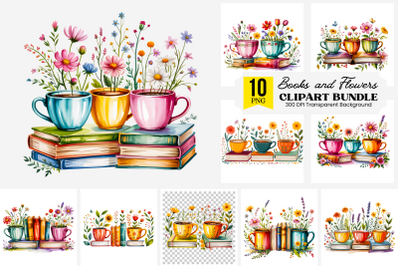 Books and Flowers Clipart Png, Colorful Stack of Books PNG