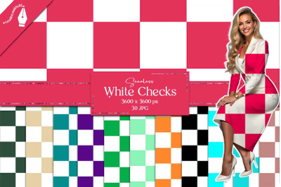 White Checkered Seamless Digital Paper  Colorful Squares Backgrounds