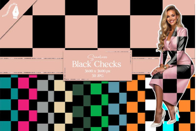 Black Checkered Seamless Digital Paper  Colorful Squares Backgrounds