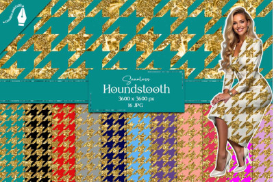Gold Houndstooth Seamless Digital Papers  Glitter Metallic Backgrounds