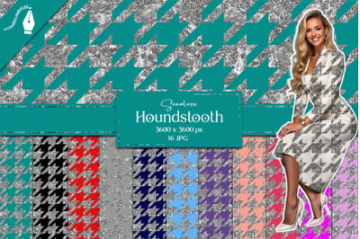 Silver Houndstooth Seamless Digital Papers  Glitter Metallic Backgroun