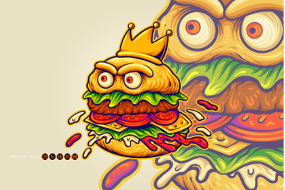 Royal Hamburger Cartoon With Fierce Eyes