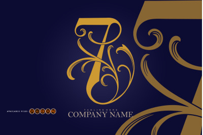 Elegant Floral Gold 7 Monogram Logo Design