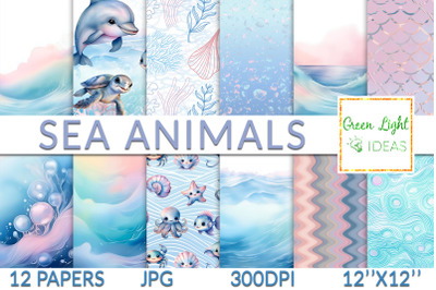 Sea Animals Digital Papers, Ocean Backgrounds, Underwater Papers