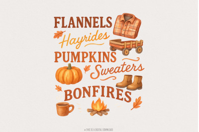 Flannels Hayrides Pumpkins Sweaters Bonfires PNG Fall Shirt, Cozy Autu