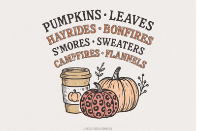 Pumpkins Leaves Hayrides Bonfires Fall PNG, Autumn Coffee Cup, S&#039;mores