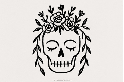 Floral Skull PNG, Boho Botanical Skull Art Digital Download, Hand Draw