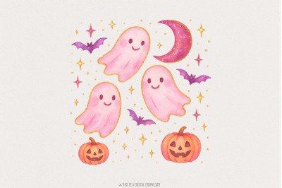 Pastel Cute Ghost PNG, Pumpkin PNG, Pastel Halloween PNG Design, Kawai