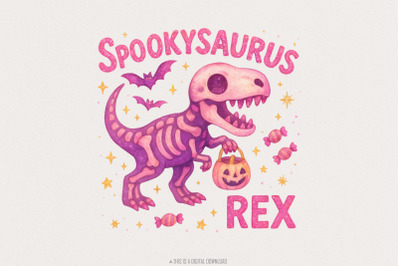 Spookysaurus Rex PNG Halloween Dinosaur Design, Cute Pink Dino With Ca
