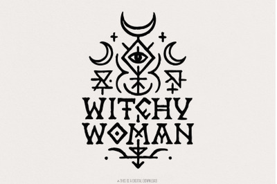 Witchy Woman PNG&2C; Boho Occult Digital Download&2C; Crescent Moon PNG&2C; Mys