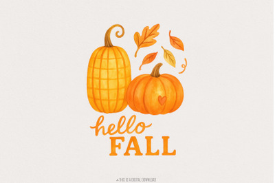 Hello Fall PNG, Autumn Leaves PNG, Cozy Fall Decor, Retro Fall PNG Des