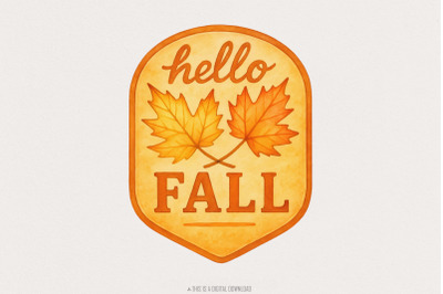 Hello Fall PNG, Autumn Watercolor Fall Leaves PNG, Fall Decor PNG Digi