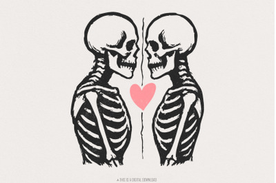 Skeleton Lovers PNG, Valentine Skeleton Art, Romantic Gothic PNG  Skel
