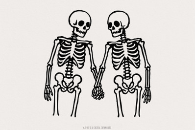 Skeleton Couple Holding Hands PNG, Romantic Skeleton Art PNG, Gothic L