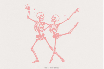 Dancing Skeletons PNG, Halloween PNG, Spooky Season PNG, Funny Pink Sk